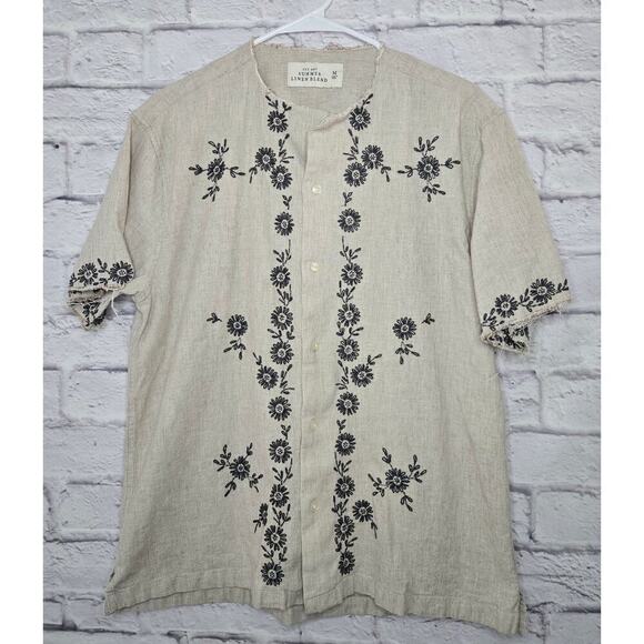 Abercrombie linen camp embroidered short sleeve button down shirt men's resort. - Picture 1 of 7